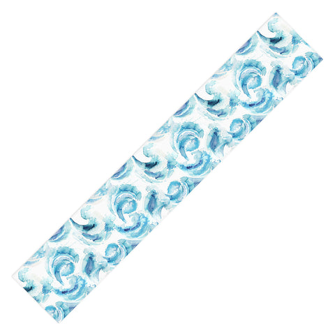 Ninola Design Sea Waves Blue Coastal Marine Watercolor Table Runner