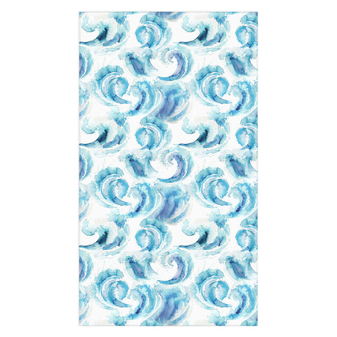Ninola Design Sea Waves Blue Coastal Marine Watercolor Tablecloth