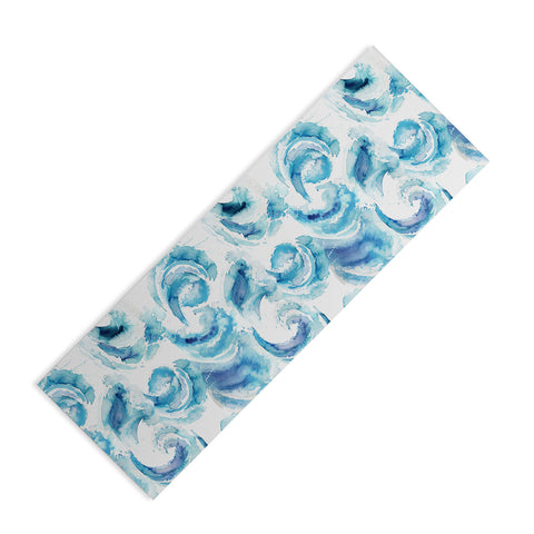 Ninola Design Sea Waves Blue Coastal Marine Watercolor Yoga Mat