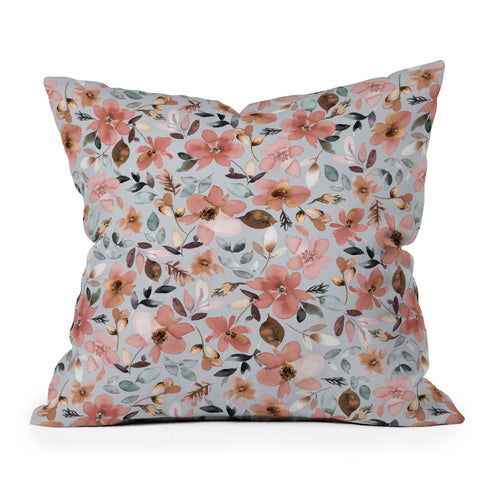 Ninola Design Serenity flowers Blue Romance Outdoor Throw Pillow