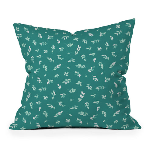 Ninola Design Small leaves botanical Pine Green Outdoor Throw Pillow