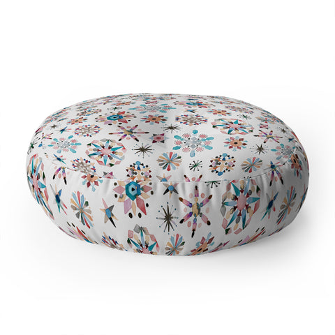 Ninola Design Snow Crystal Stars Winter Red Floor Pillow Round