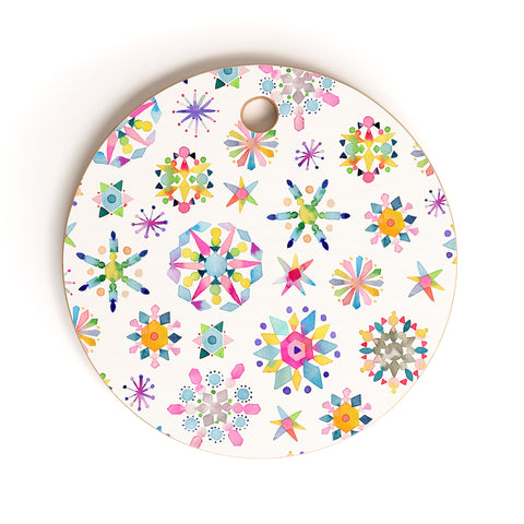 Ninola Design Snow Crystals Stars Multicolored Cutting Board Round