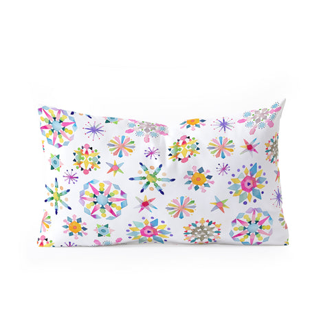 Ninola Design Snow Crystals Stars Multicolored Oblong Throw Pillow