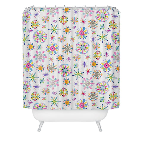 Ninola Design Snow Crystals Stars Multicolored Shower Curtain