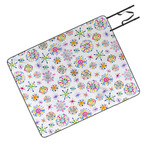 Ninola Design Snow Crystals Stars Multicolored Picnic Blanket