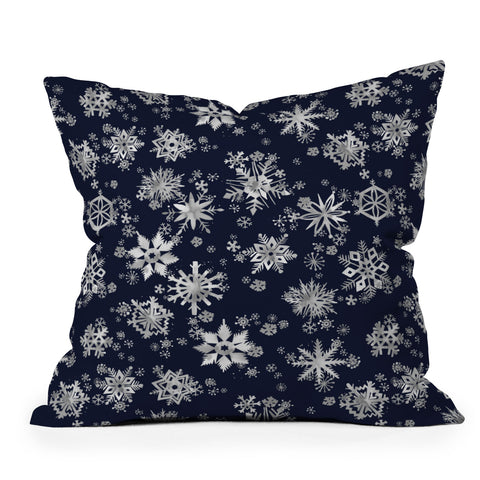 Ninola Design Snowflakes Navy Outdoor Throw Pillow