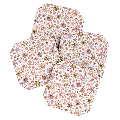 Ninola Design Snowflakes watercolor Pink Coaster Set