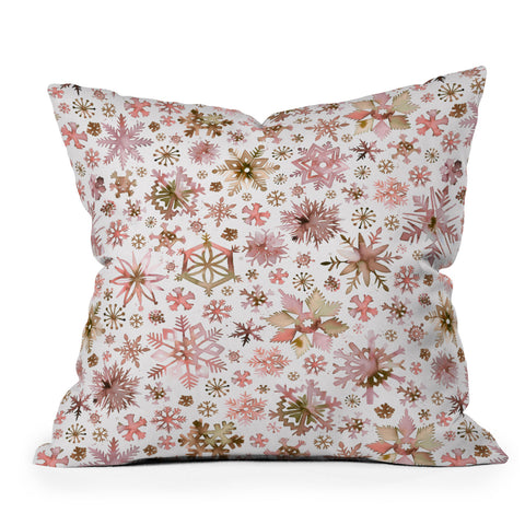 Ninola Design Snowflakes watercolor Pink Outdoor Throw Pillow