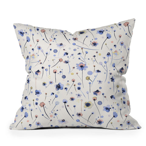Ninola Design Soft Flowers Blue Outdoor Throw Pillow