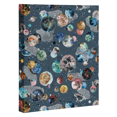 Ninola Design Space Planets Galaxy Dark Grey Art Canvas