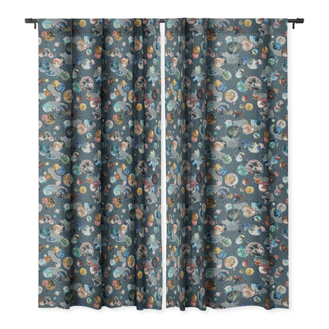 Ninola Design Space Planets Galaxy Dark Grey Blackout Window Curtain