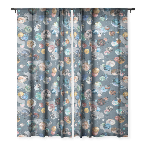 Ninola Design Space Planets Galaxy Dark Grey Sheer Non Repeat