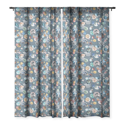 Ninola Design Space Planets Galaxy Dark Grey Sheer Window Curtain
