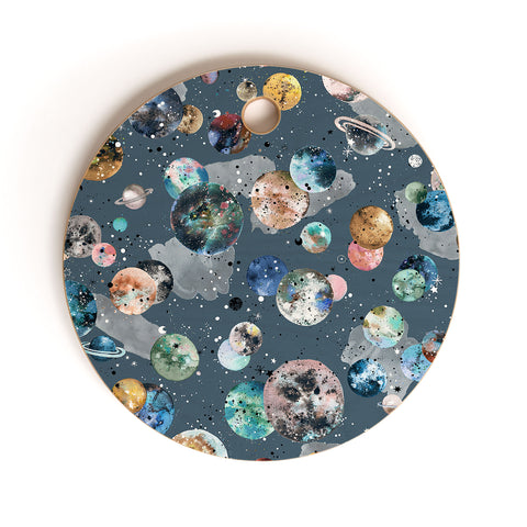 Ninola Design Space Planets Galaxy Dark Grey Cutting Board Round
