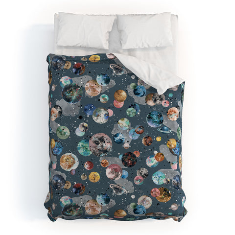 Ninola Design Space Planets Galaxy Dark Grey Duvet Cover