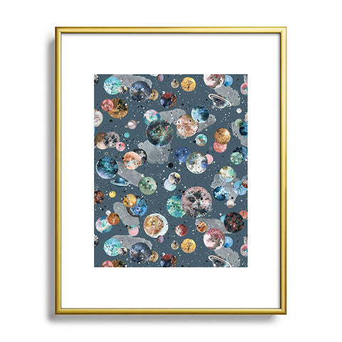 Ninola Design Space Planets Galaxy Dark Grey Metal Framed Art Print