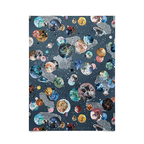 Ninola Design Space Planets Galaxy Dark Grey Poster