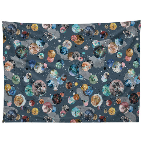 Ninola Design Space Planets Galaxy Dark Grey Tapestry