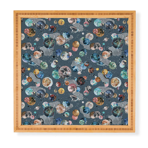 Ninola Design Space Planets Galaxy Dark Grey Framed Wall Art