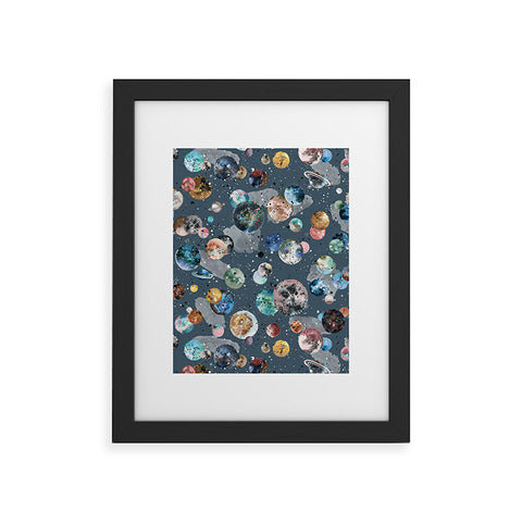 Ninola Design Space Planets Galaxy Dark Grey Framed Art Print