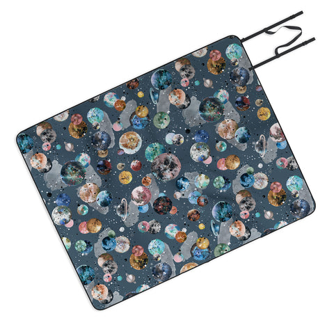 Ninola Design Space Planets Galaxy Dark Grey Picnic Blanket