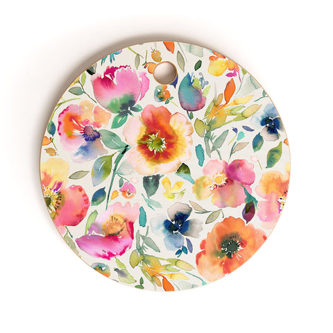 Ninola Design Spring Artistic Poppies Multicolor Cutting Board Round