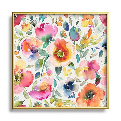 Ninola Design Spring Artistic Poppies Multicolor Square Metal Framed Art Print