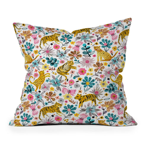 Ninola Design Spring Tigers and Flowers Outdoor Throw Pillow