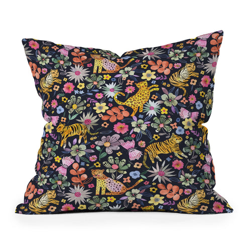 Ninola Design Spring Tigers Jungle Black Outdoor Throw Pillow