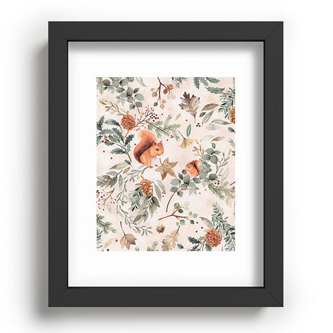 Ninola Design Squirrels Winter Holiday Botanical Recessed Framing Rectangle