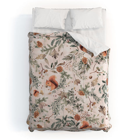 Ninola Design Squirrels Winter Holiday Botanical Comforter