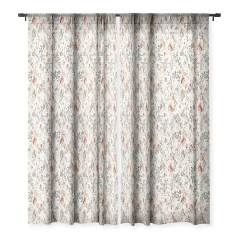 Ninola Design Squirrels Winter Holiday Botanical Sheer Window Curtain