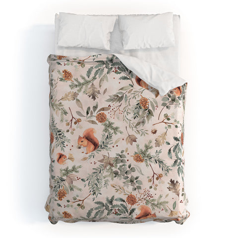 Ninola Design Squirrels Winter Holiday Botanical Duvet Cover