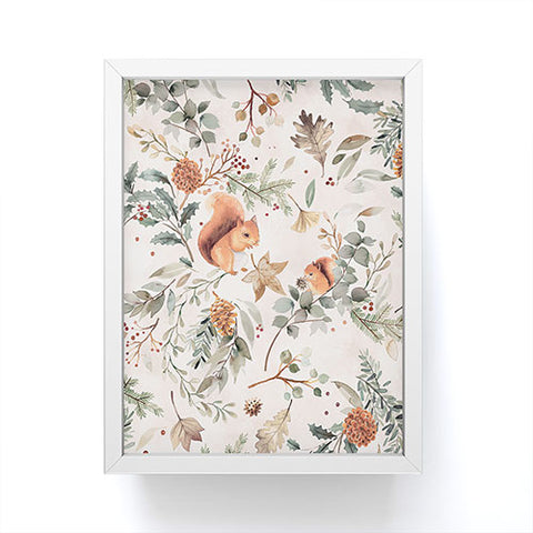 Ninola Design Squirrels Winter Holiday Botanical Framed Mini Art Print