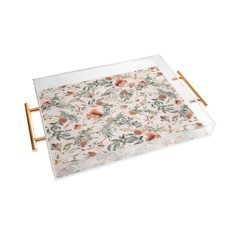 Ninola Design Squirrels Winter Holiday Botanical Acrylic Tray