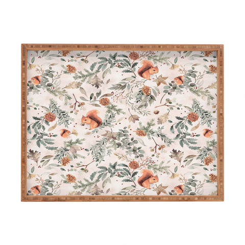 Ninola Design Squirrels Winter Holiday Botanical Rectangular Tray