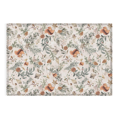 Ninola Design Squirrels Winter Holiday Botanical Outdoor Rug