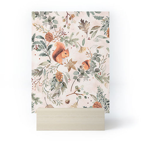 Ninola Design Squirrels Winter Holiday Botanical Mini Art Print