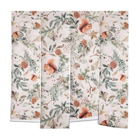 Ninola Design Squirrels Winter Holiday Botanical Wall Mural