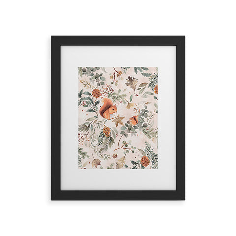 Ninola Design Squirrels Winter Holiday Botanical Framed Art Print