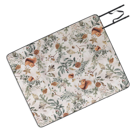 Ninola Design Squirrels Winter Holiday Botanical Picnic Blanket