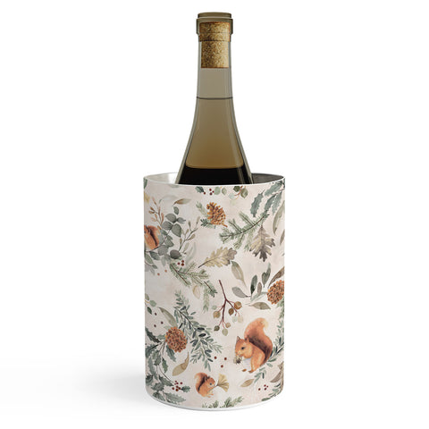 Ninola Design Squirrels Winter Holiday Botanical Wine Chiller