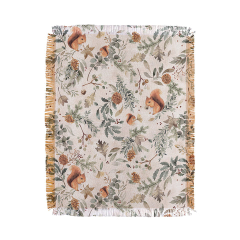 Ninola Design Squirrels Winter Holiday Botanical Throw Blanket