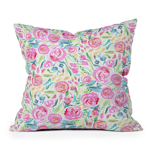 Ninola Design Sweet Pastel Floral Bouquet Outdoor Throw Pillow