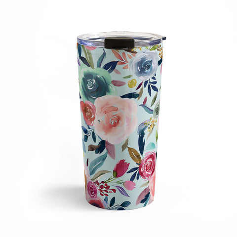 Ninola Design Sweet Romance Flowers Blue Travel Mug