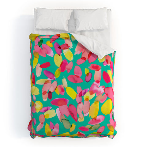 Ninola Design Teal flower petals abstract stains Duvet Cover