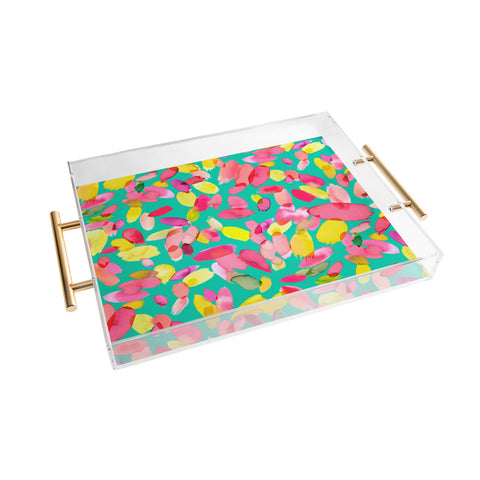 Ninola Design Teal flower petals abstract stains Acrylic Tray