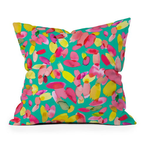 Ninola Design Teal flower petals abstract stains Outdoor Throw Pillow