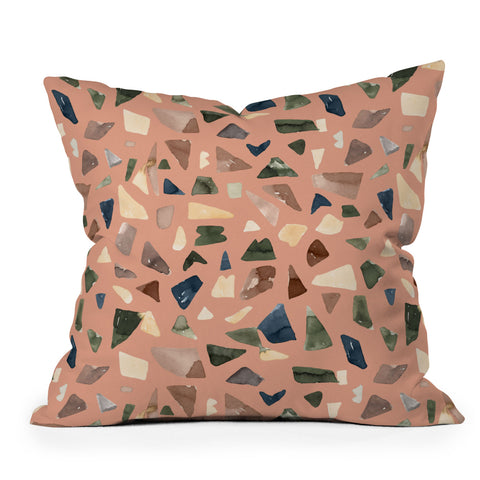 Ninola Design Terrazzo Mineral Watercolor Coral Outdoor Throw Pillow